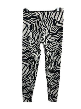 Just One Womens Black White Geometric Print Leggings Size Large Stretchy Modern